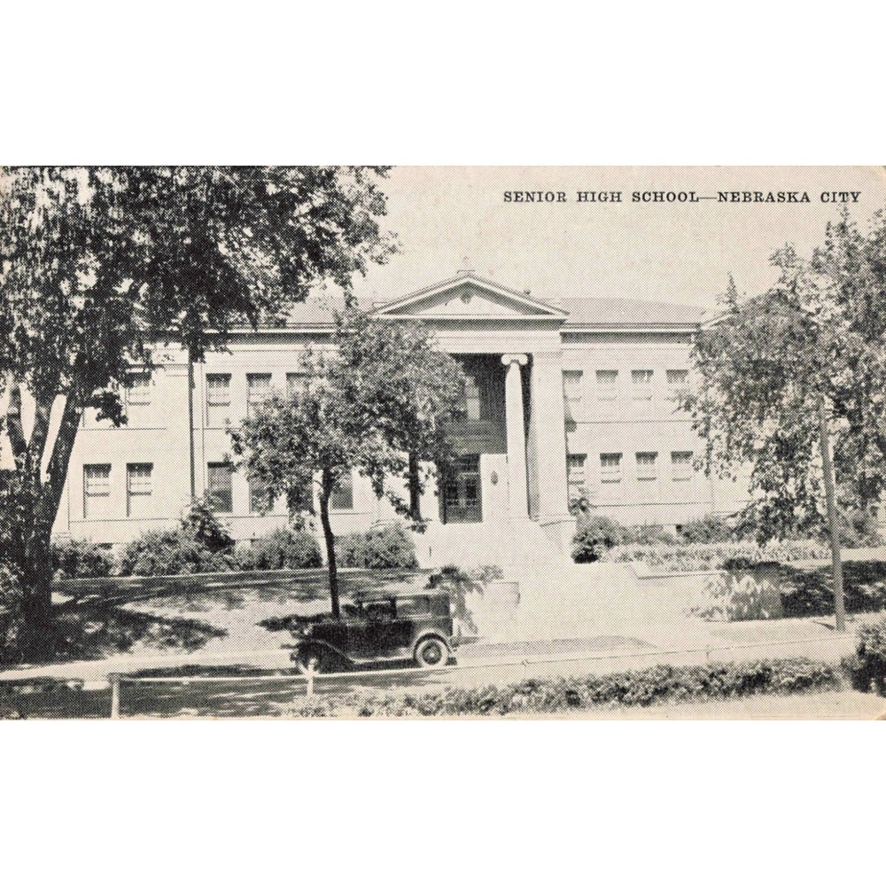 Nebraska City Nebraska NE Senior High School Building Vintage Car 1940 Postcard